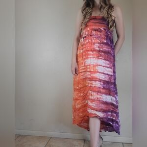 C&C California Tie Dye Tube Top Orange Purple Women Summer Beach Dress Size S